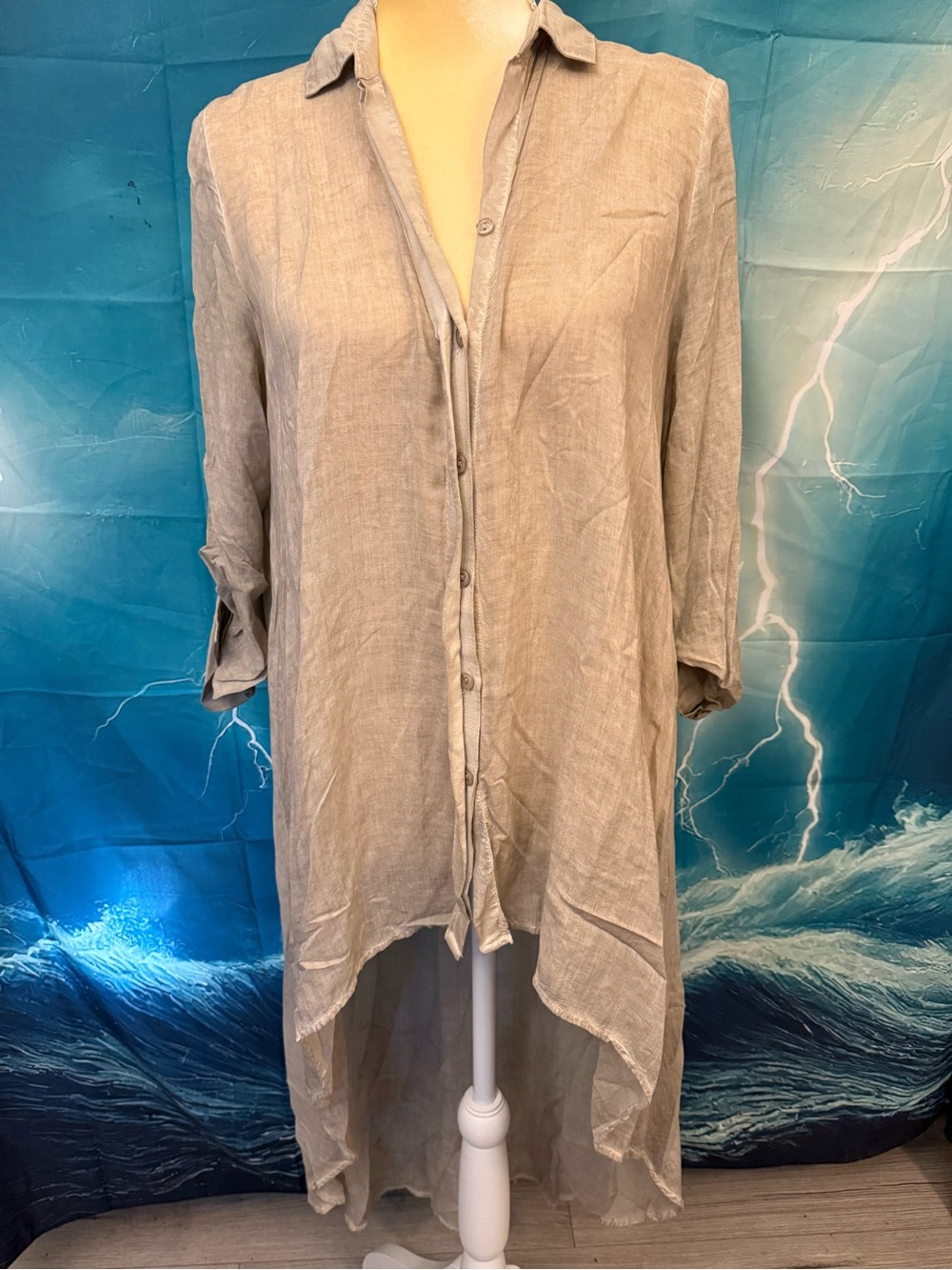 Gray High-Low Button-Front Shirt Dress